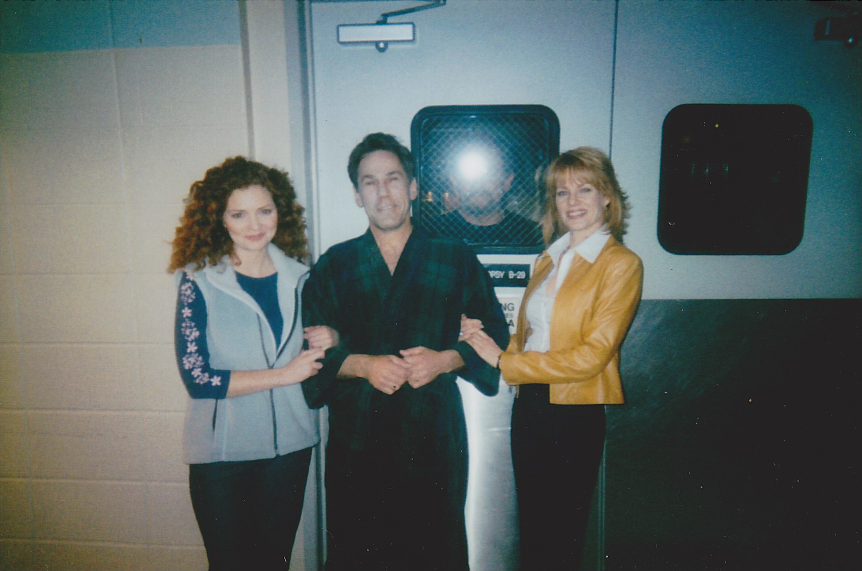 James Wellington with Marg Helgenberger and Brigid Brannagh on set of CSI