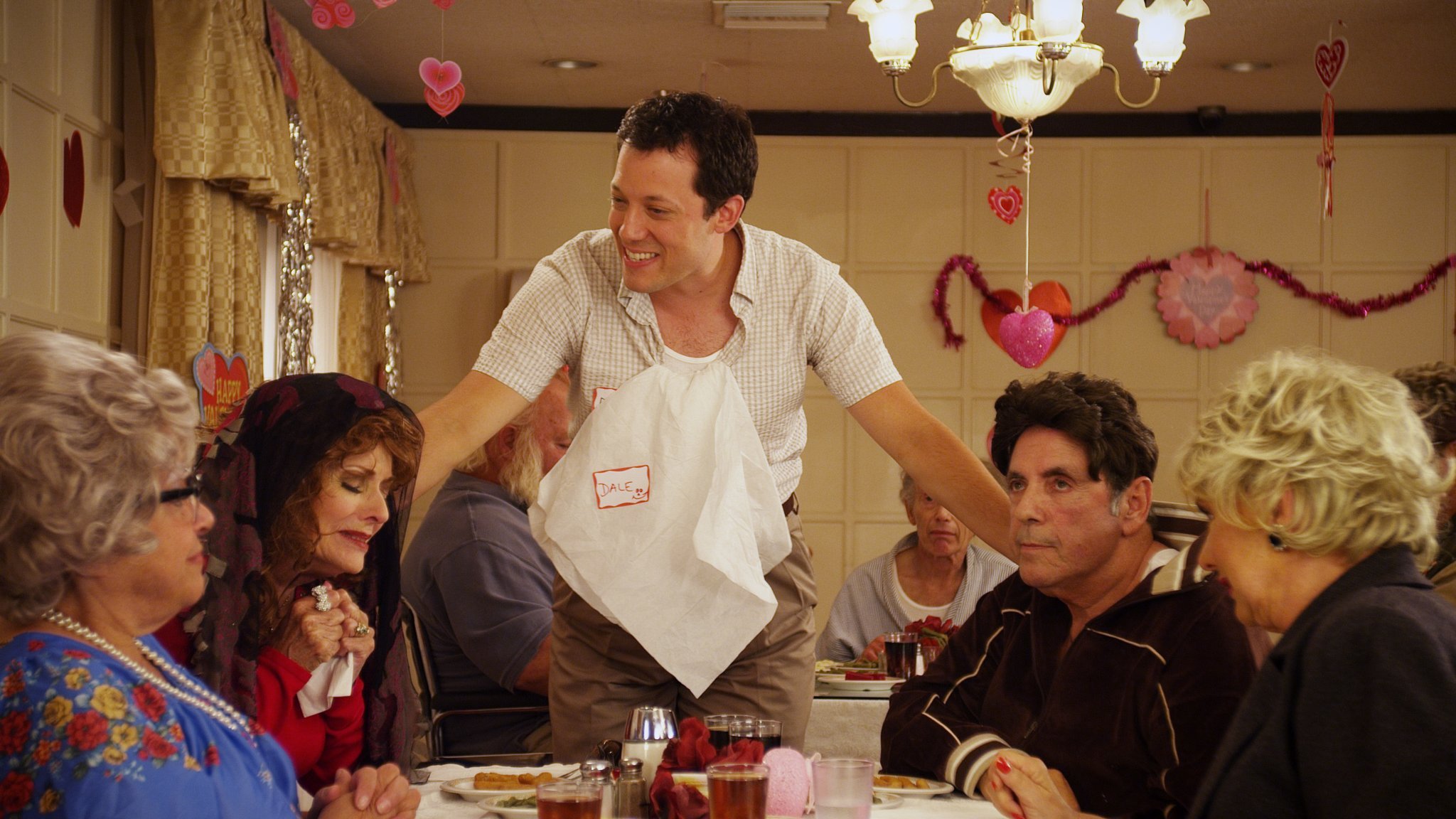 Still of John Tartaglia, Camille Saviola, Lee Meriwether, David Proval, and Dawn Wells in Hotel Arthritis.