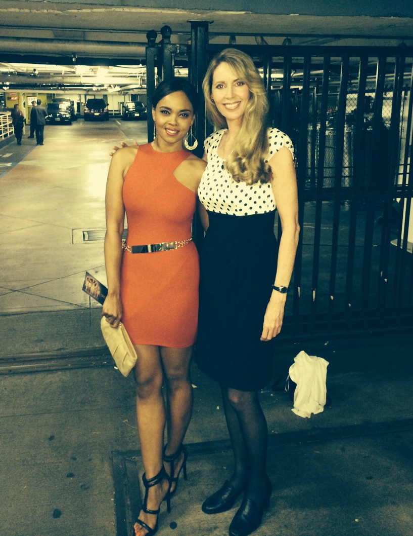 with actress Sharon Leal, star of ADDICTED, outside the after-party for SINGLE MOMS CLUB, 3/ 10/ 14.