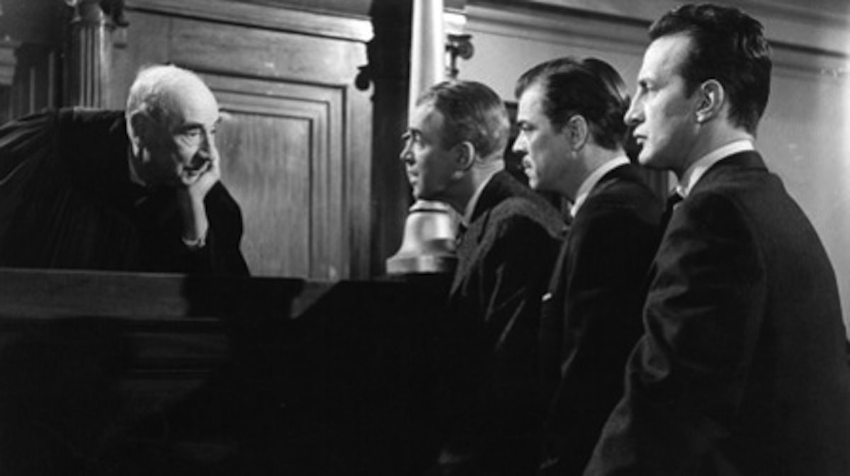 Still of James Stewart, George C. Scott, Joseph N. Welch and Brooks West in Anatomy of a Murder (1959)
