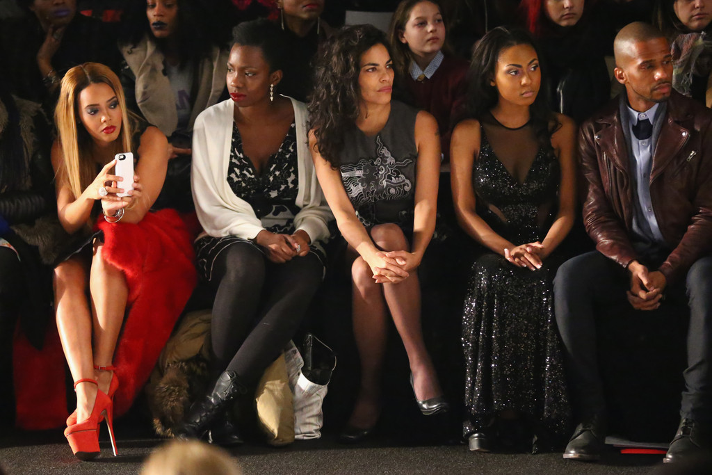 Actors Angela Simmons, Adepero Oduye, Sarita Choudhury, Tashiana Washington and Eric West attend the Vivienne Tam fashion show with TRESemme during Mercedes-Benz Fashion Week Fall 2014 at The Theater at Lincoln Center on February 9, 2014 in New York City.