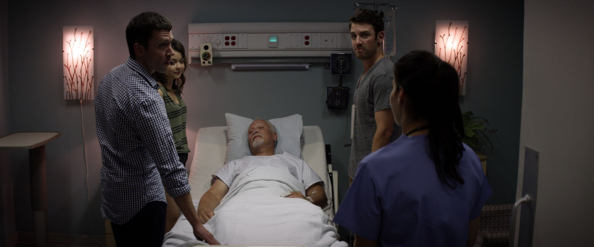 Still of Bret Harrison, Sarah Hyland, Conor O'Farrell and Michael Weston in See You in Valhalla (2015)