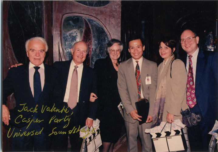 The late President of MPAA Jack Valenti (far left) at the Casper party for the future Prime Minister of Japan on the Universal lot