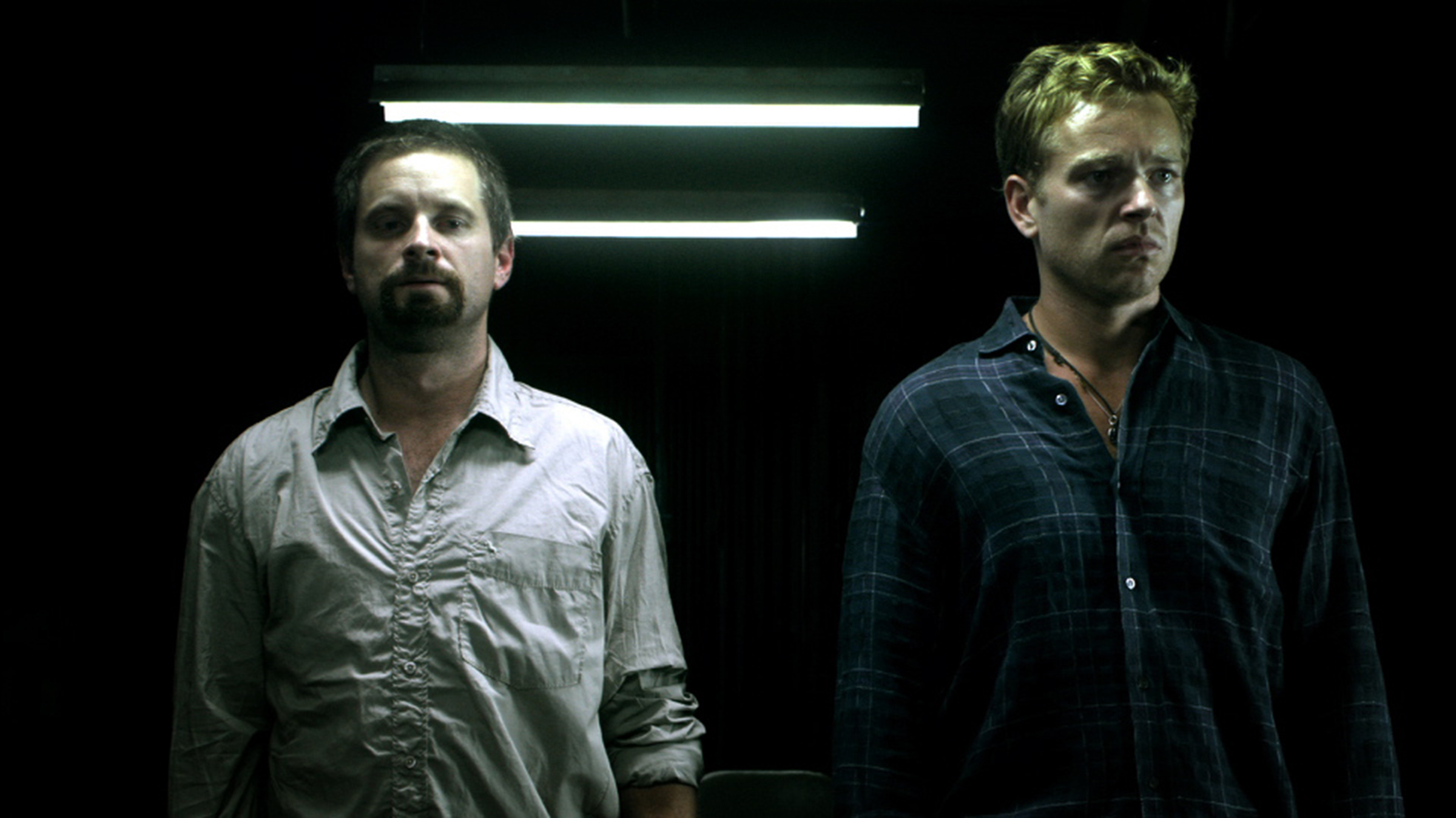 Still of Jonathan Scarfe and Shea Whigham in Radio Free Albemuth (2010)