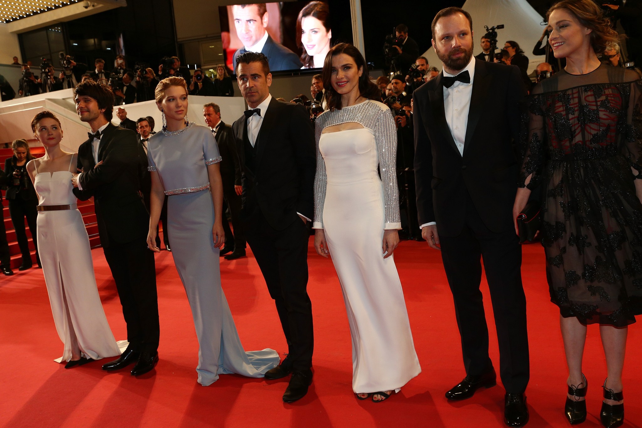 Rachel Weisz, Colin Farrell, Yorgos Lanthimos, Ben Whishaw, Jessica Barden, Léa Seydoux and Ariane Labed at event of The Lobster (2015)