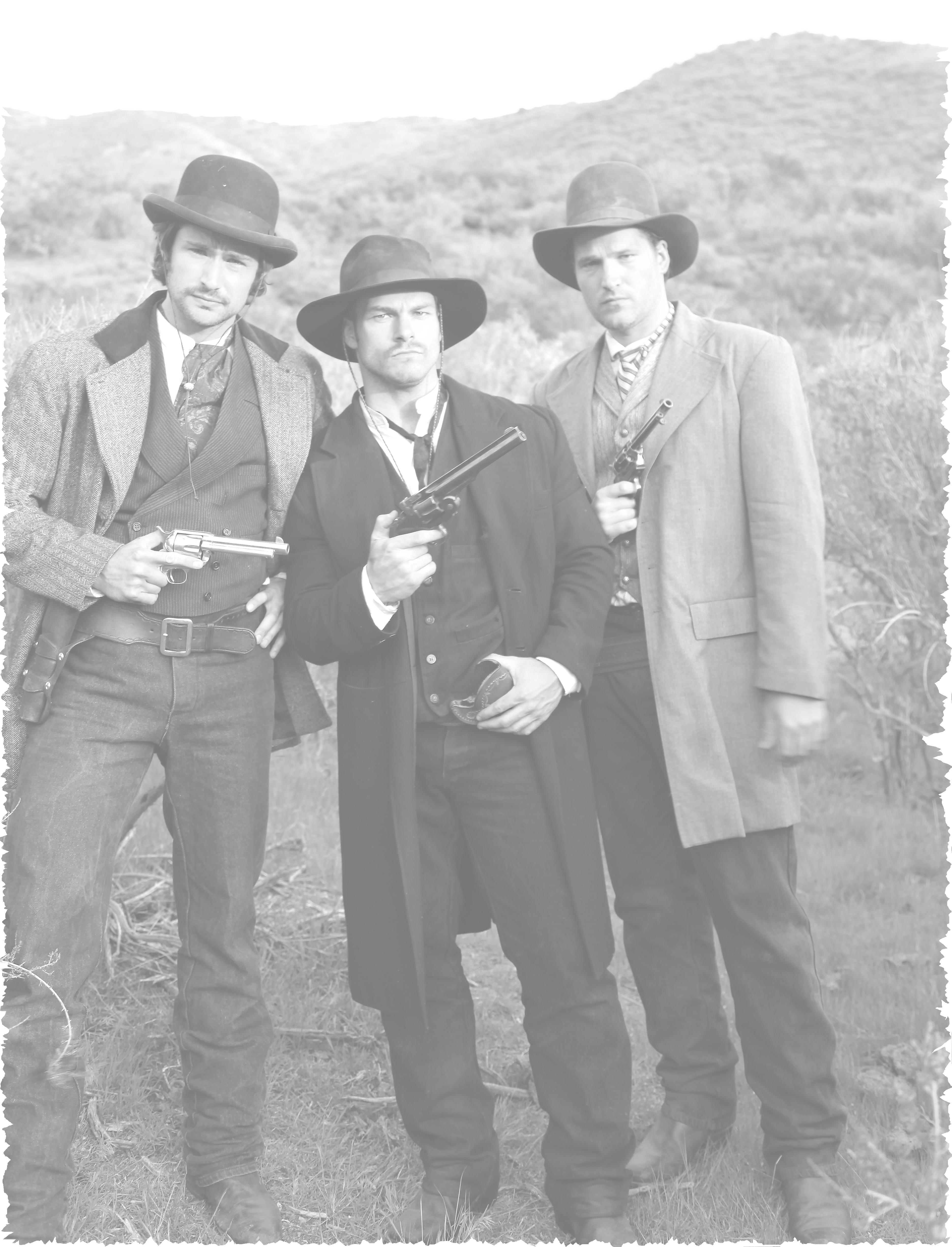 'The First Ride of Wyatt Earp' cast. (from l to r.) Matt Dallas as Bat Masterson, Shawn Roberts as Wyatt Earp, and Scott Whyte as Charlie Bassett
