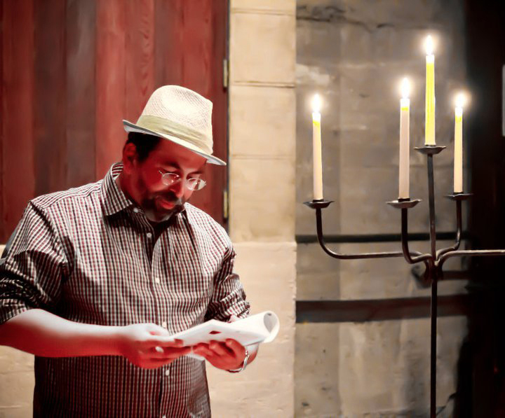 William Widmaier reading from his book A Feast at the Beach to an audience in the Cask Room of Merryville winery in Napa, California.