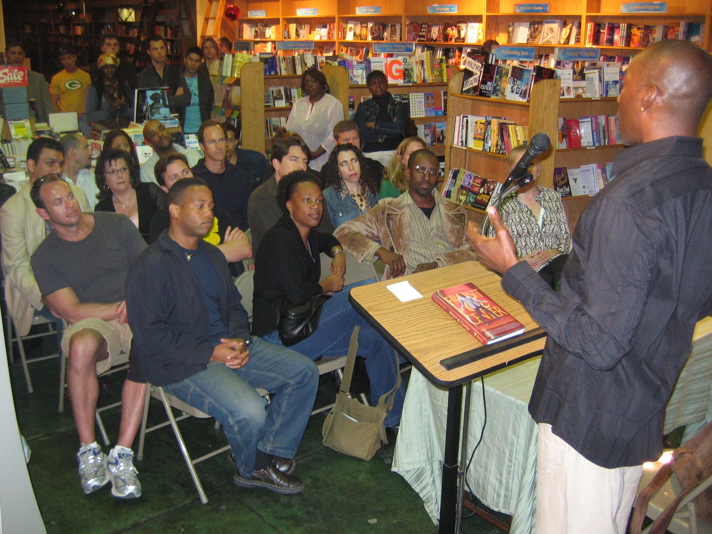 Carlton speaking at the launch of his award-winning book Front & Center - How I Learned To Live There.