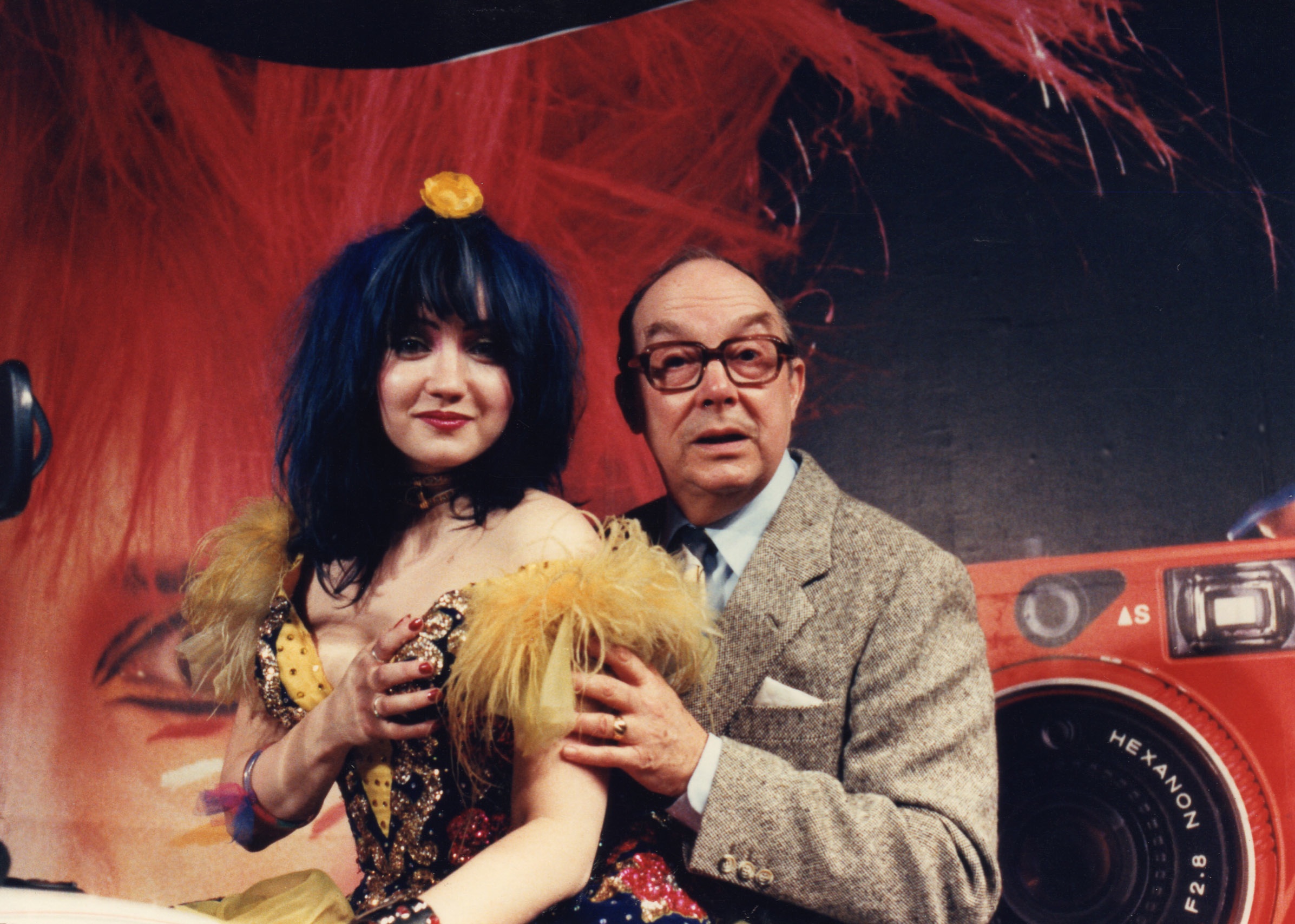 Barbie Wilde with Eric Morecambe at London's Olympia Exhibition Centre. Early 80s.