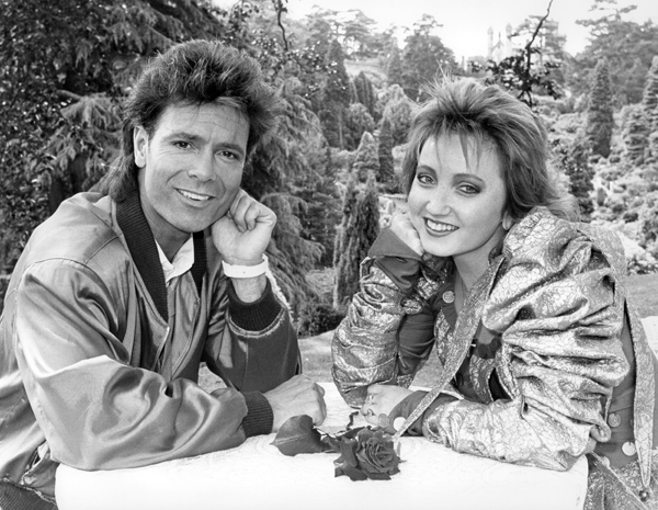 Barbie Wilde with Cliff Richard on the set of Hold Tight. Granada Television. 1987.