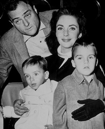 Elizabeth Taylor with third husband Mike Todd and sons Christopher and Michael Wilding Jr.