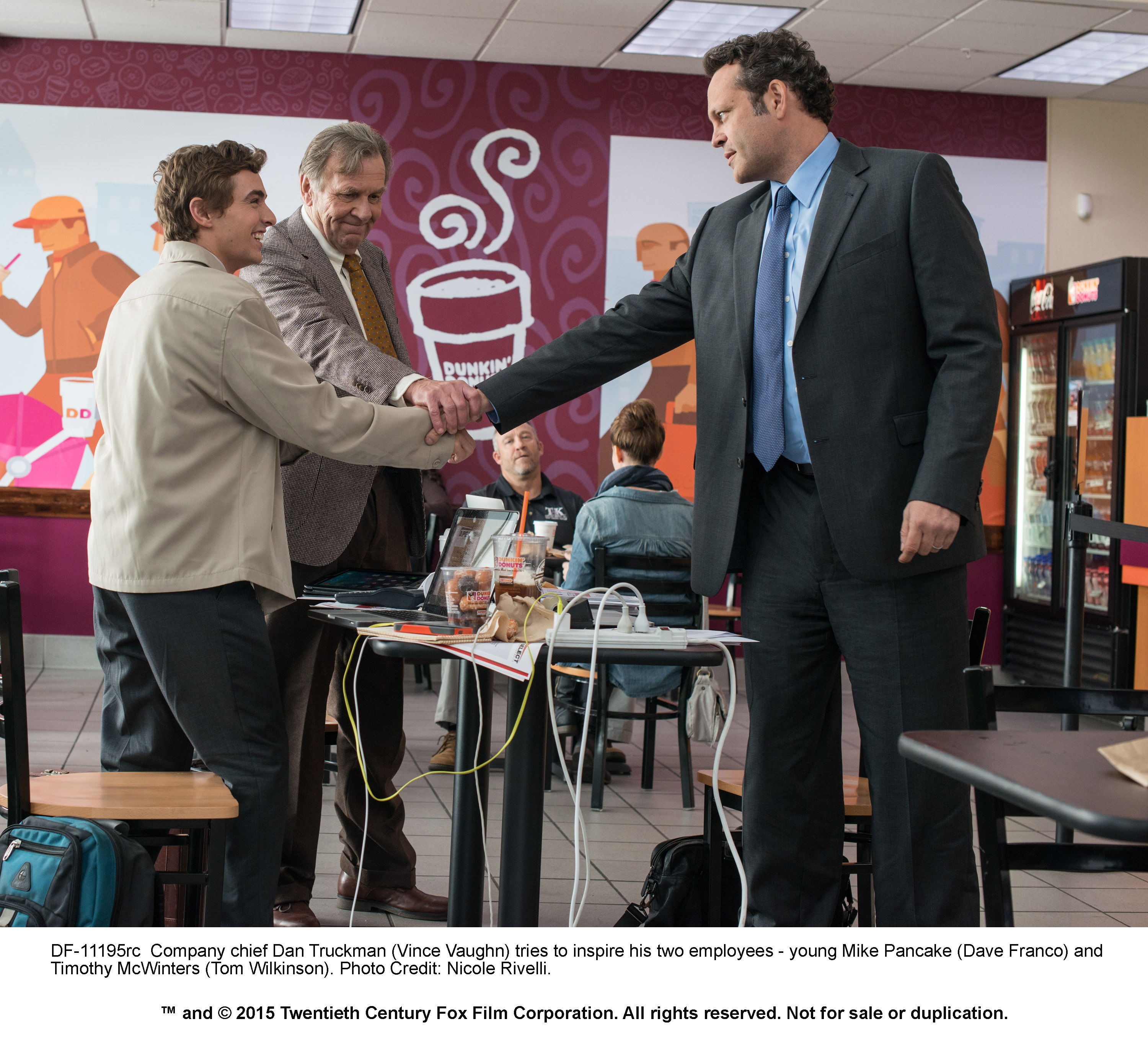 Still of Vince Vaughn, Tom Wilkinson and Dave Franco in Unfinished Business (2015)
