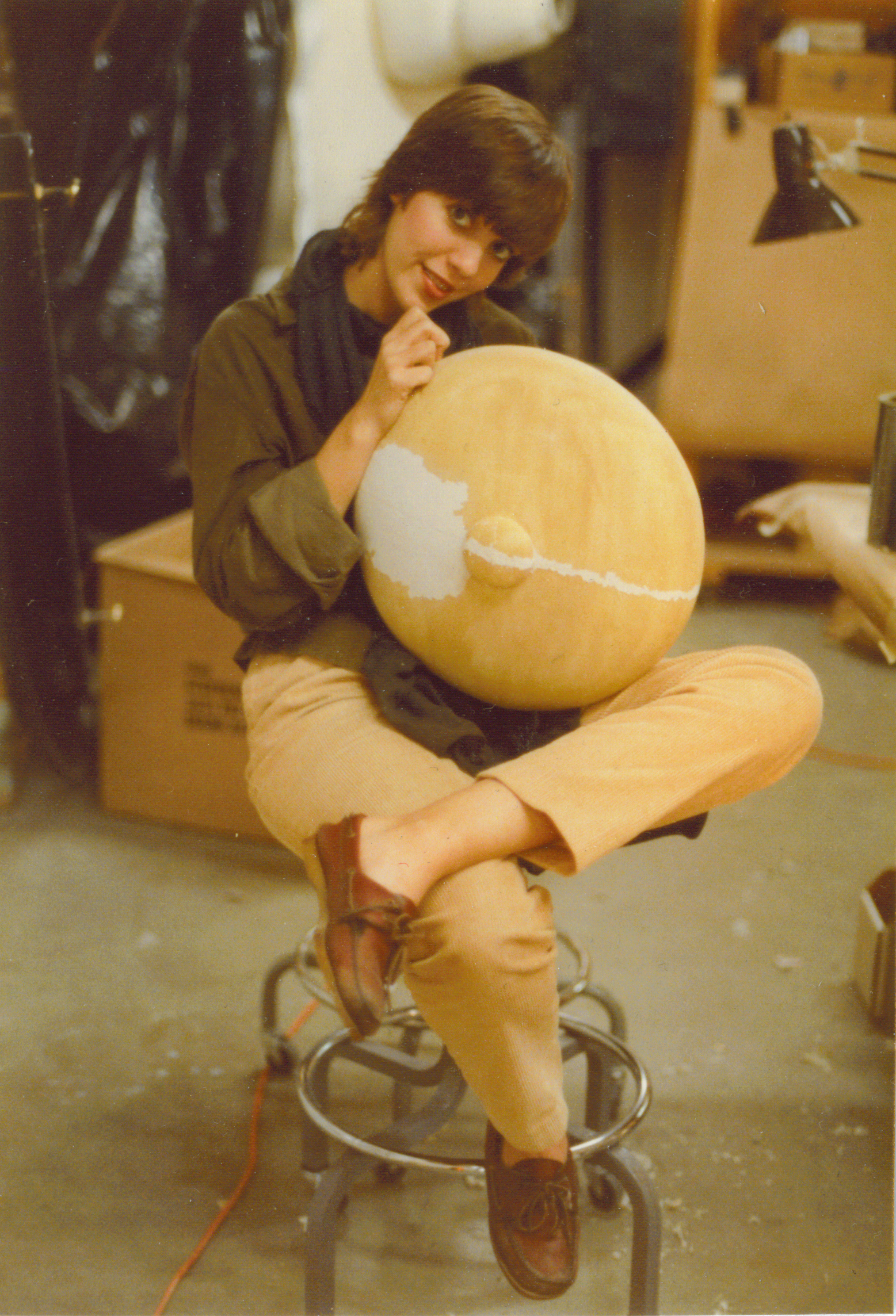 Diana (Williams) Hamann seaming one of the Stay-Puft hats. Ghostbusters.