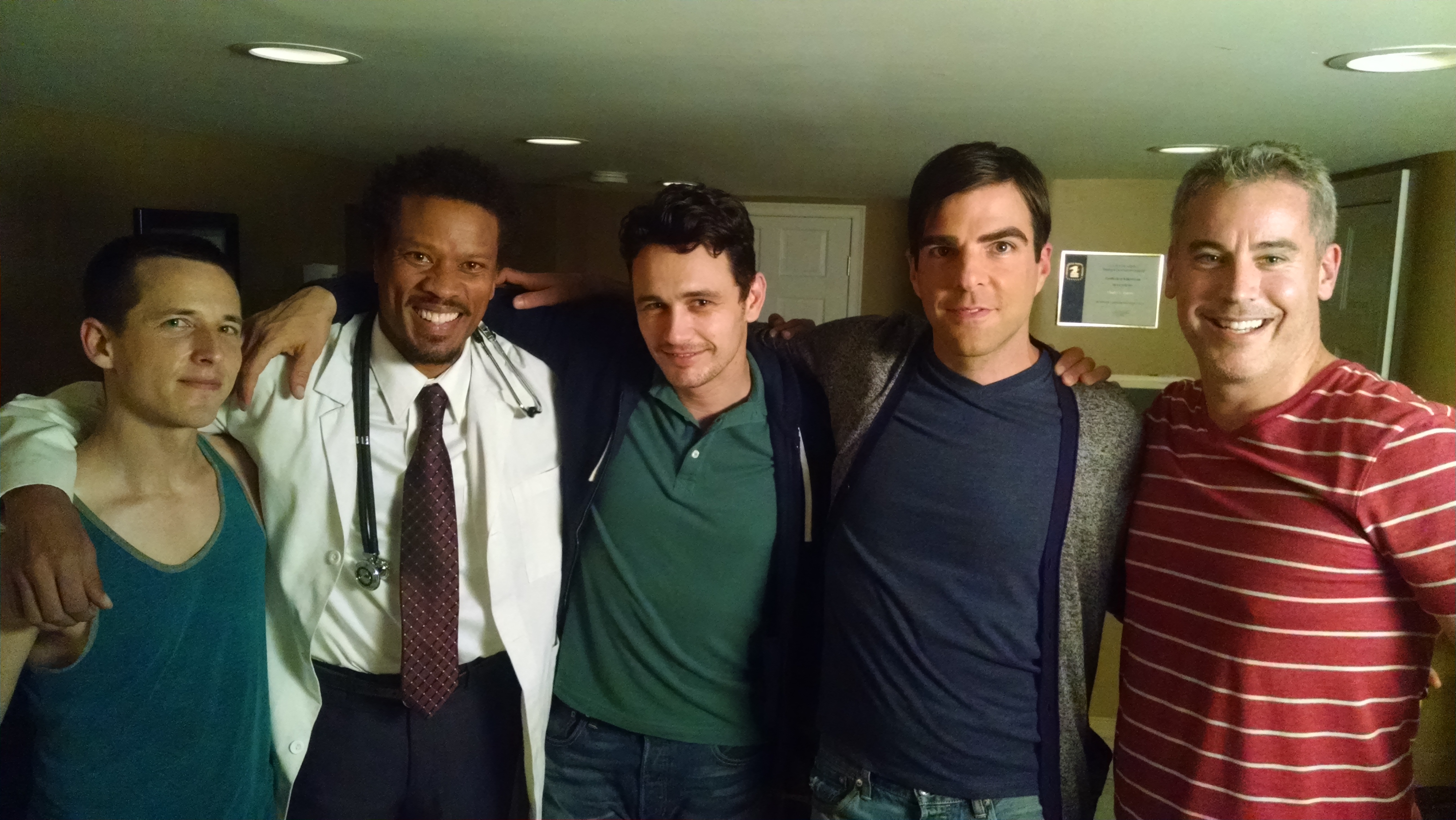 On set of Michael with director Justin Kelly,Raymond, James, Zach and producer Vince Jolivette