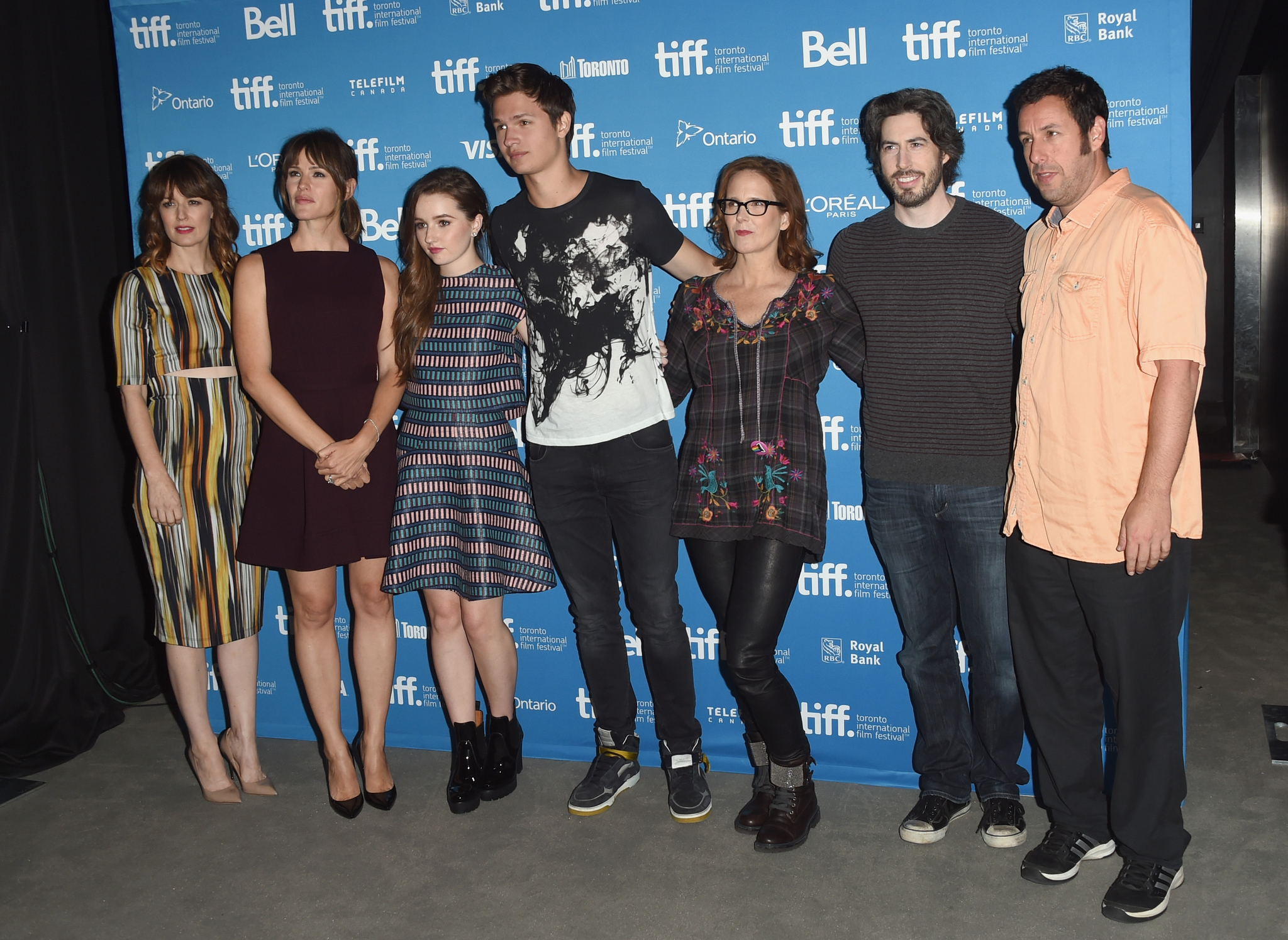 Adam Sandler, Jennifer Garner, Jason Reitman, Cressida Wilson, Erin Cressida Wilson, Rosemarie DeWitt, Kaitlyn Dever and Ansel Elgort at event of Men, Women & Children (2014)