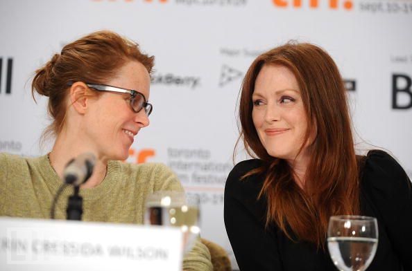 Erin Cressida Wilson and Julianne Moore speaking at the 