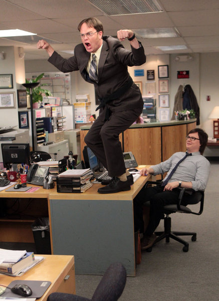 Still of Clark Duke and Rainn Wilson in The Office (2005)