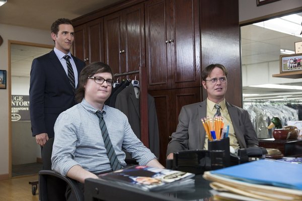 Still of Clark Duke, Rainn Wilson and Will Greenberg in The Office (2005)