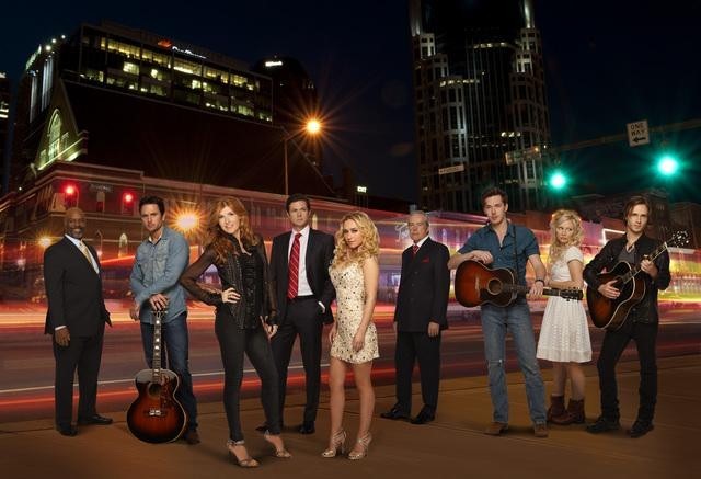 Still of Powers Boothe, Jonathan Jackson, Connie Britton, Eric Close, Burgess Jenkins, Hayden Panettiere, Robert Wisdom and Clare Bowen in Nashville (2012)