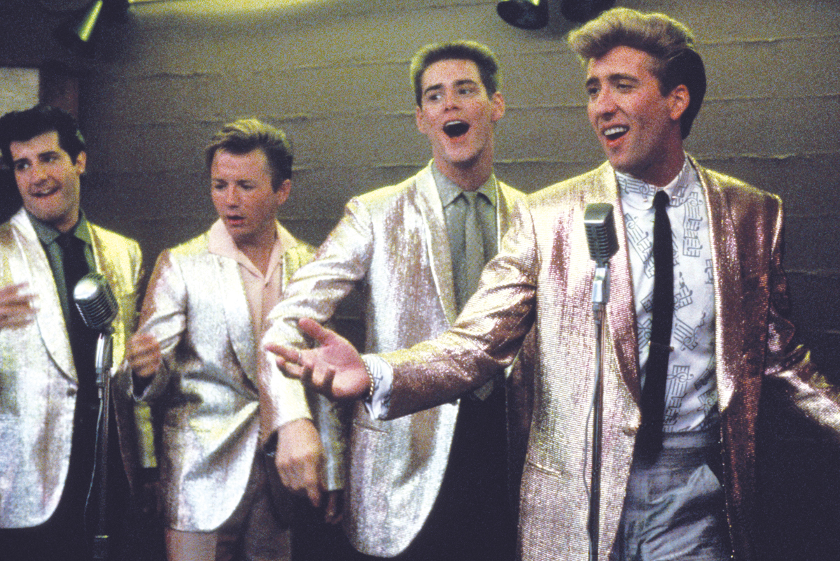 Still of Nicolas Cage, Jim Carrey, Harry Basil and Glenn Withrow in Peggy Sue Got Married (1986)