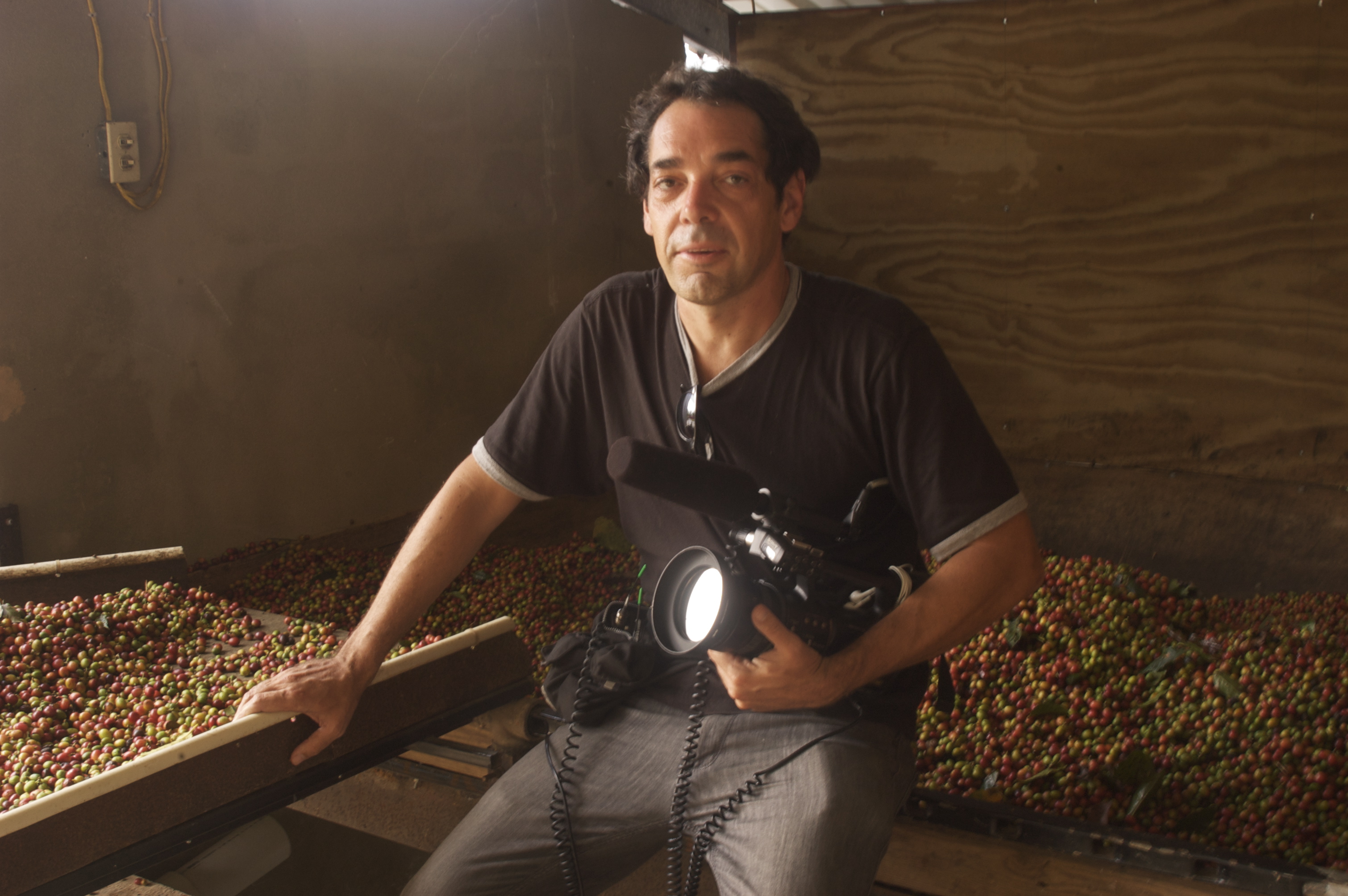 Director Alex Wolfe on a coffee farm during the production of Last Harvest