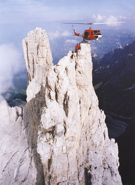 From 'Cliffhanger' dropping crew on the Violet Tower near Cortina Italy
