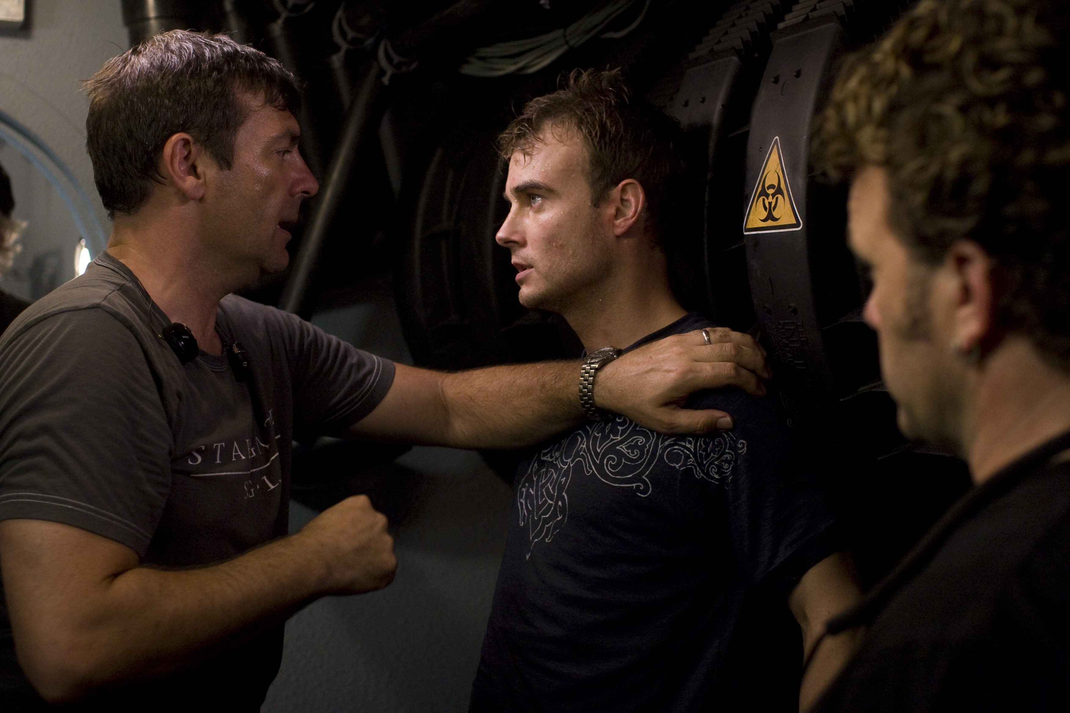Martin Wood directing Robin Dunne on the set of Sanctuary's Requiem