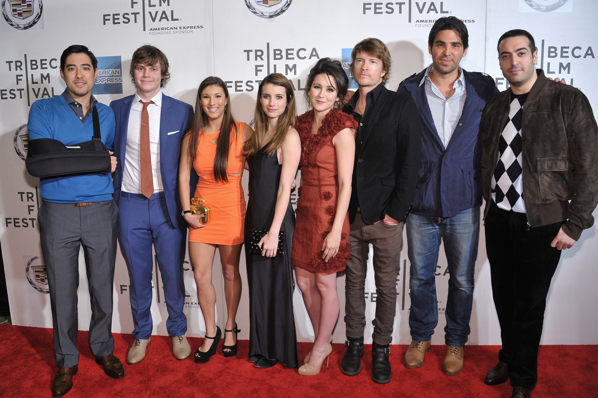 Scott Coffey, Shannon Woodward, Evan Peters, Kevin Turen, Justin Nappi and Mohammed Al Turki at event of Adult World (2013)