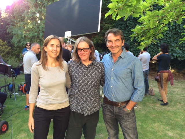 On set of Youth - Producers Carlotta Calori, Stephen Woolley, Nicola Giuliano