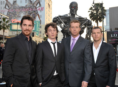 Christian Bale, McG, Sam Worthington and Anton Yelchin at event of Terminator Salvation (2009)