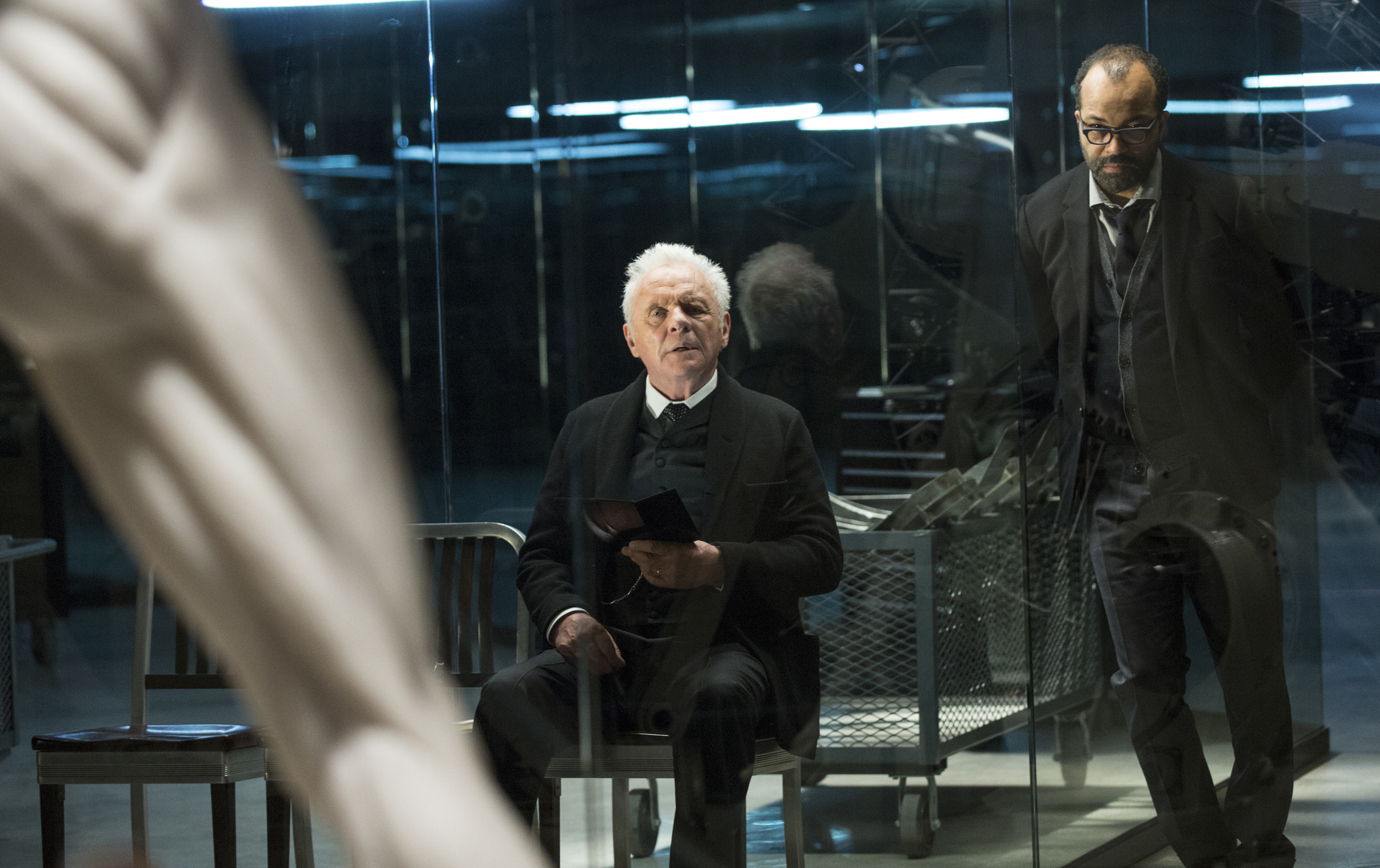 Still of Anthony Hopkins and Jeffrey Wright in Westworld (2016)