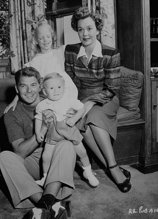 Ronald Reagan at home with first wife Jane Wyman and their two children C. 1946
