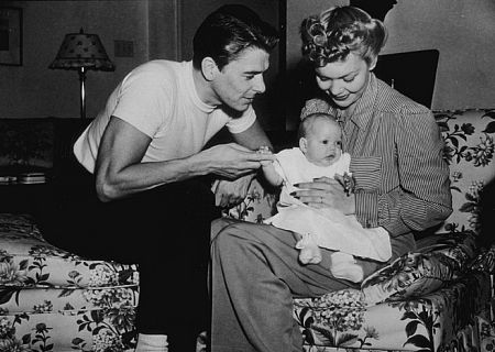 Ronald Reagan at home with wife Jane Wyman and daughter Maureen C. 1942
