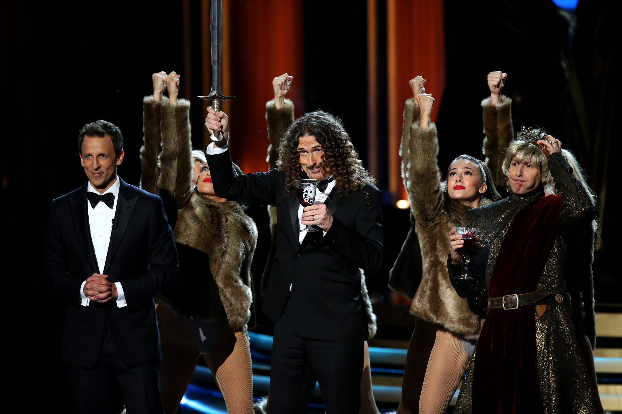 'Weird Al' Yankovic, Seth Meyers and Andy Samberg at event of The 66th Primetime Emmy Awards (2014)