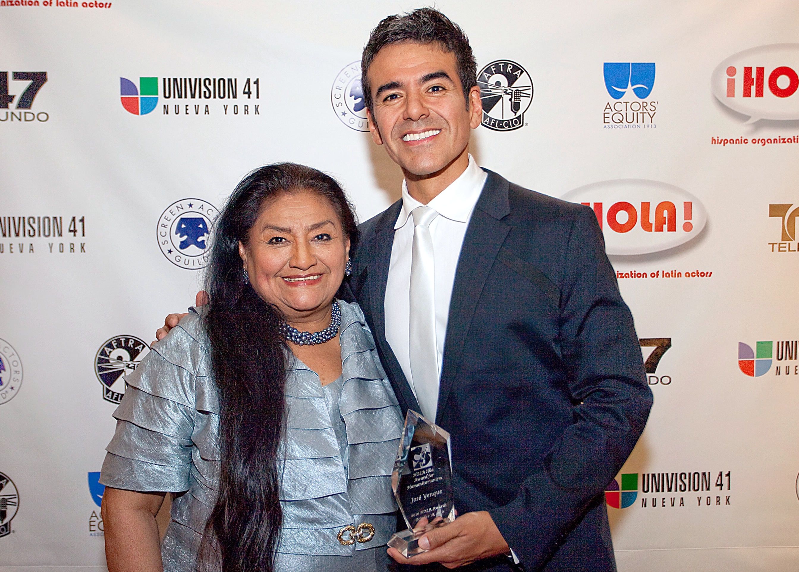October 2010 - Jose Yenque with his mother/actress Teresa Yenque. Jose Yenque receives HOLA's Ilka Award for Humanitarianism at New York City's Players Club