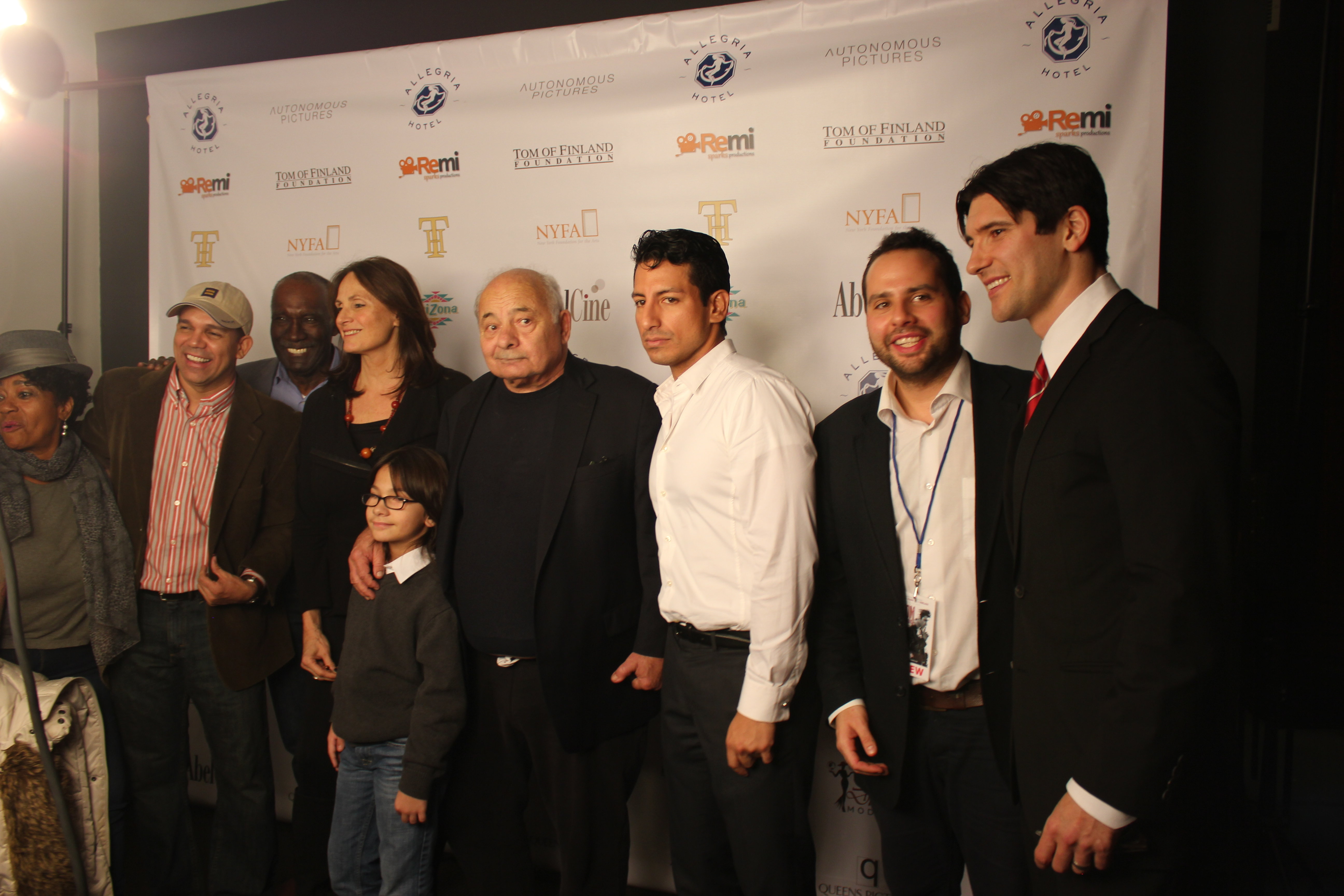 Mireille Bourjolly, Flavio Alves, Laurie Folkes, Dawn Young, Edward Sass, Burt Young, Alex Kruz, Roy Wol, Jacques Mitchell at the NYC premiere of Tom in America at the Cantor Film Center (2014).