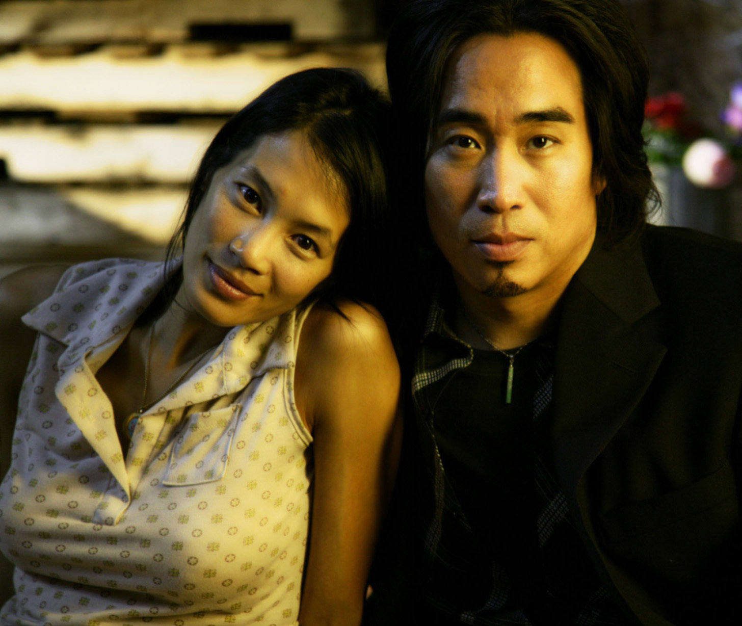 Ron Yuan with Eugenia Yuan in between takes on the set of 