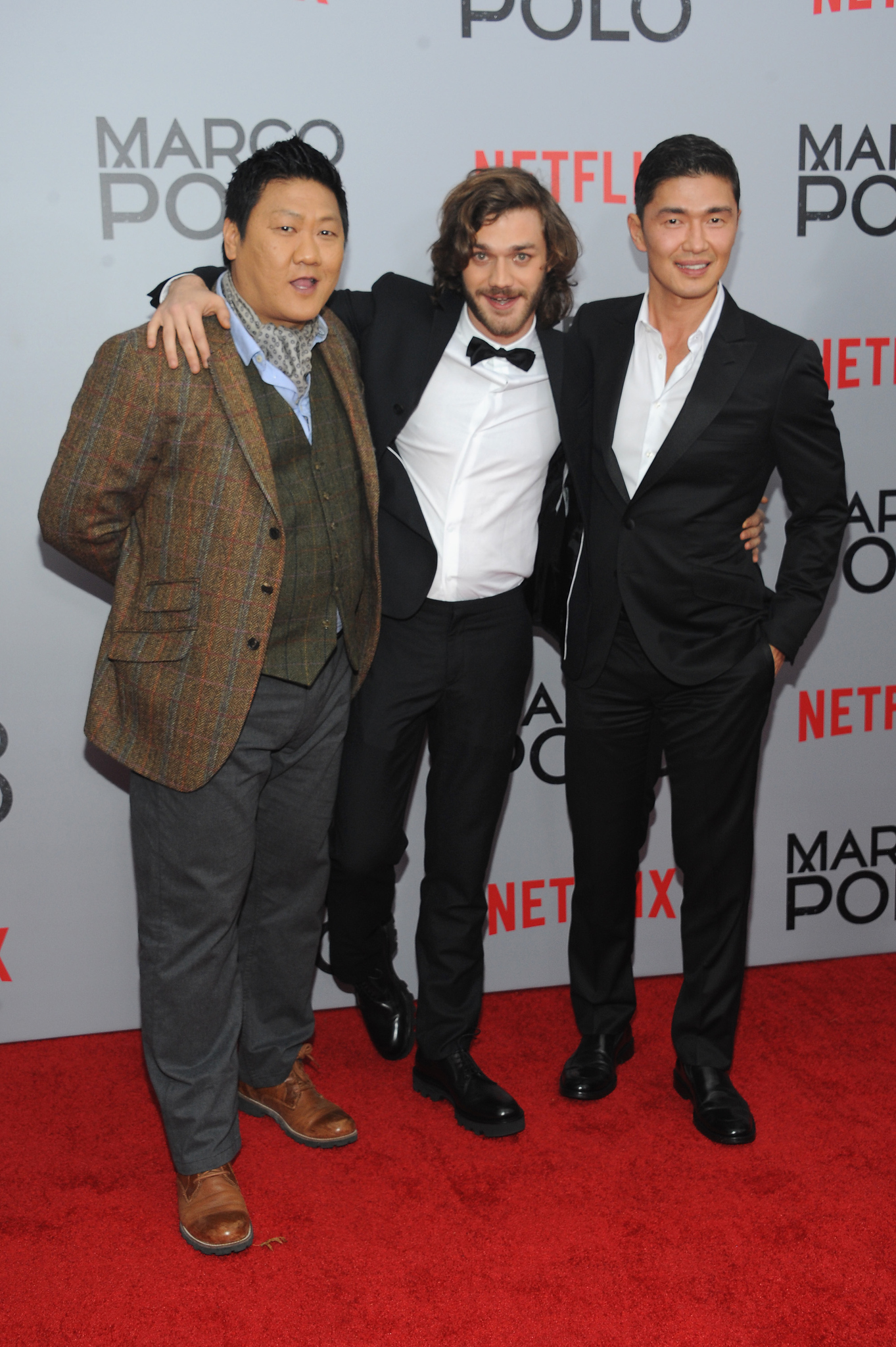 Benedict Wong, Rick Yune and Lorenzo Richelmy at event of Marco Polo (2014)