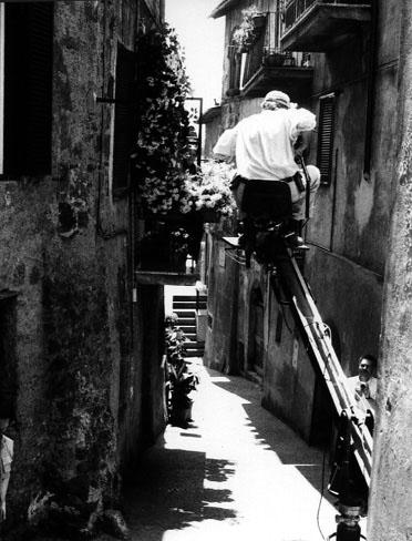 Director/Cinematographer Leo Zahn filming a TV commercial in Sutri, Italy