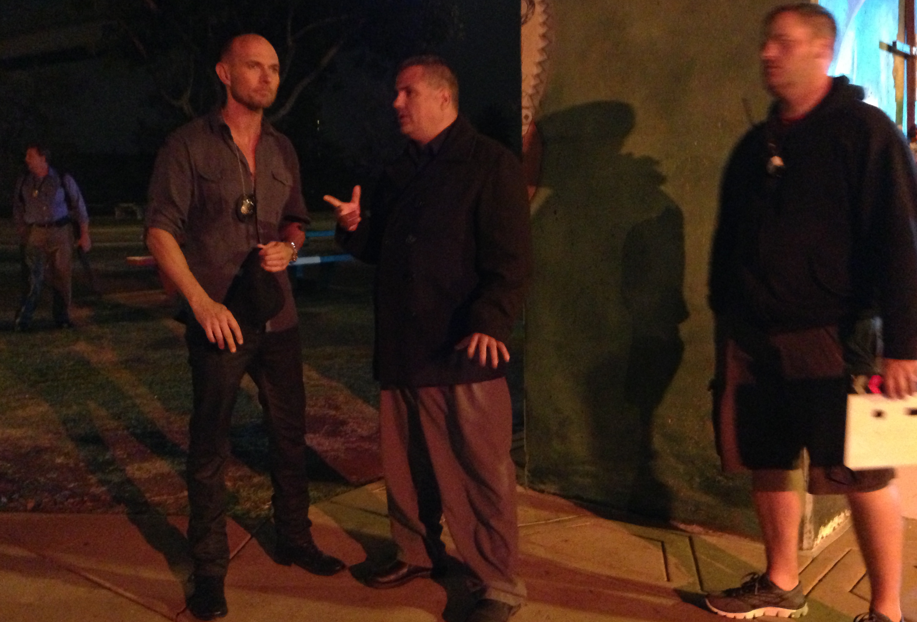 Daniel Zirilli (center) directing LUC GOSS, with A.D. Evan L. Robichaud on set of ROADRUN, shooting at Chicano Park (San Diego, 2013)