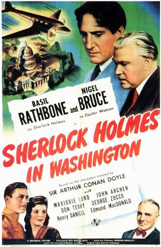 Basil Rathbone, John Archer, Nigel Bruce, Marjorie Lord and George Zucco in Sherlock Holmes in Washington (1943)