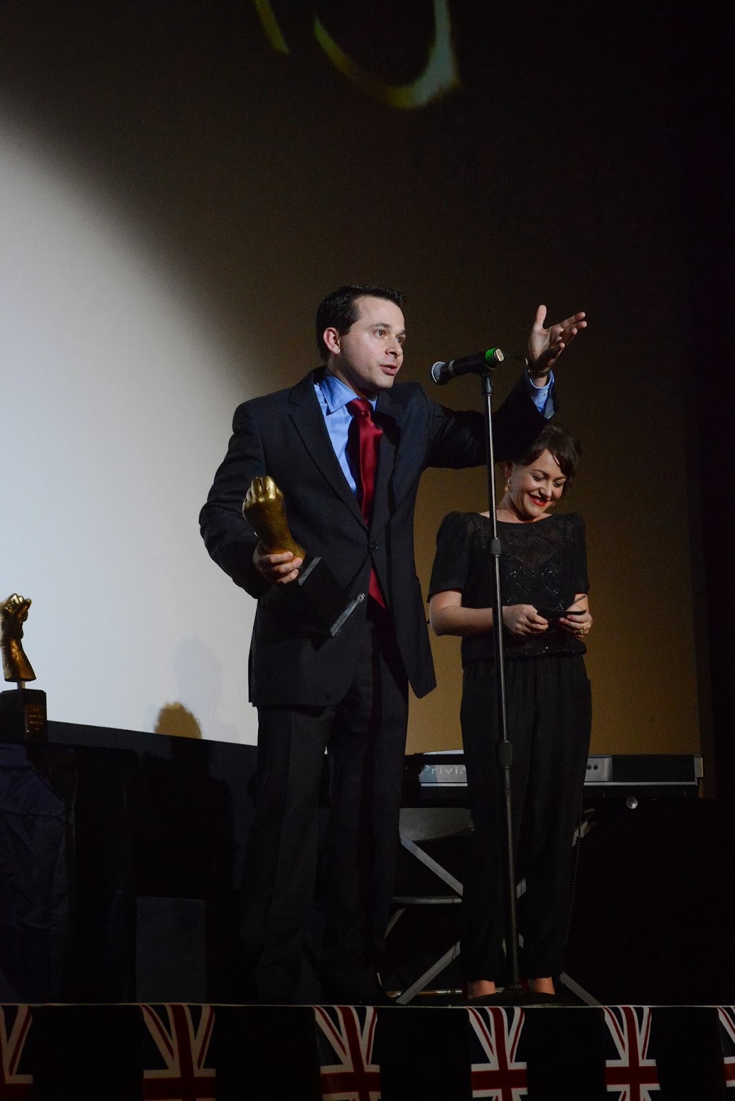 Accepting the Best Whactor Award at the 2014 TOSCAR Awards at the Egyptian Theatre in Hollywood.