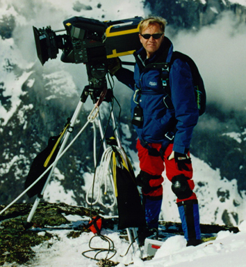 Peter Degerfeldt with 70mm Iwerks camera shooting for the IMAX film 