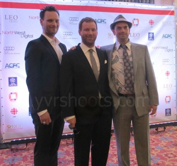 Nominees Ben Cotton, Patrick Gilmore and Peter New at the 2012 Leo Awards.