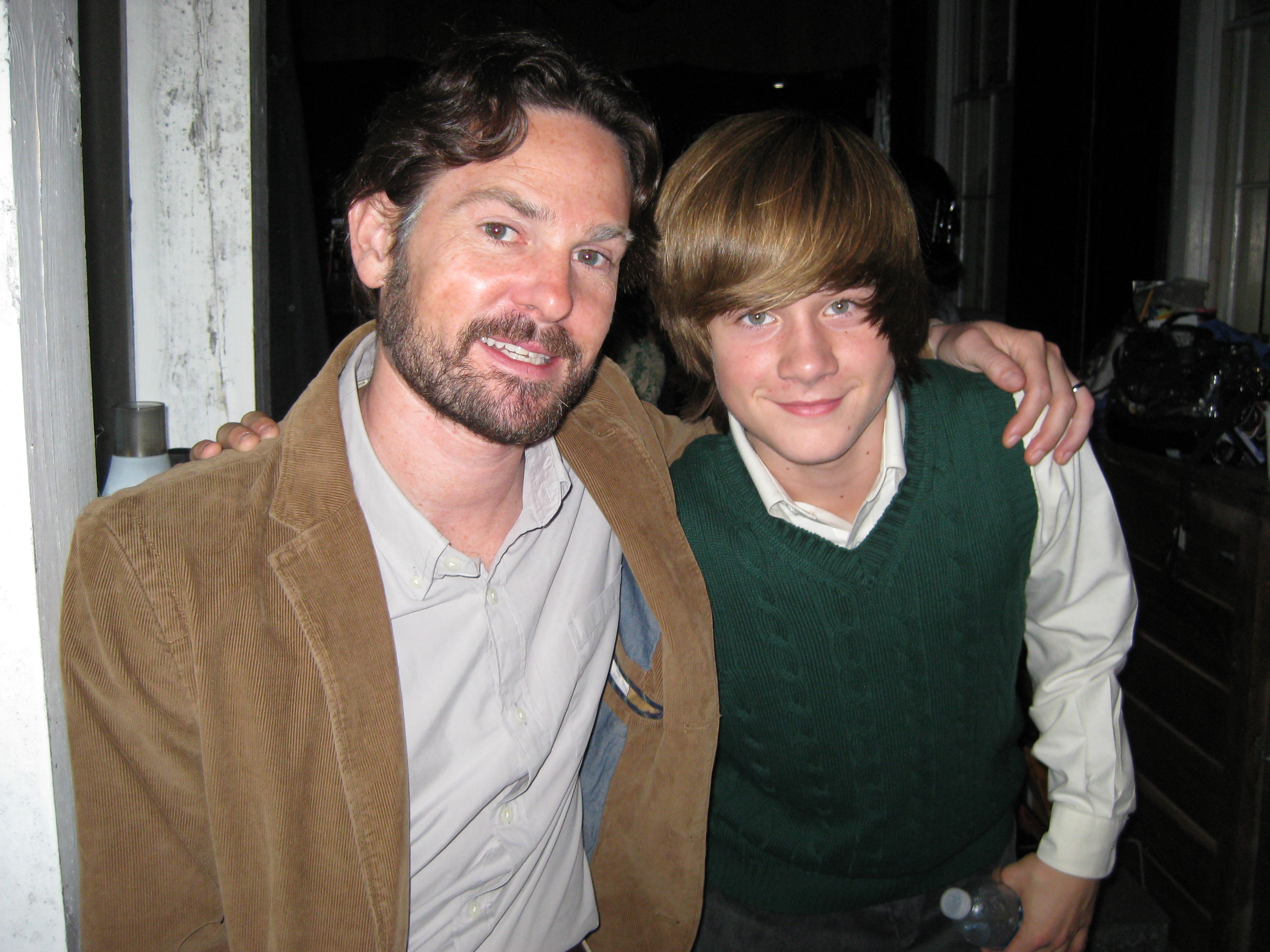 Luke Benward hanging out on the set of Dear John with onscreen dad Henry Thomas.