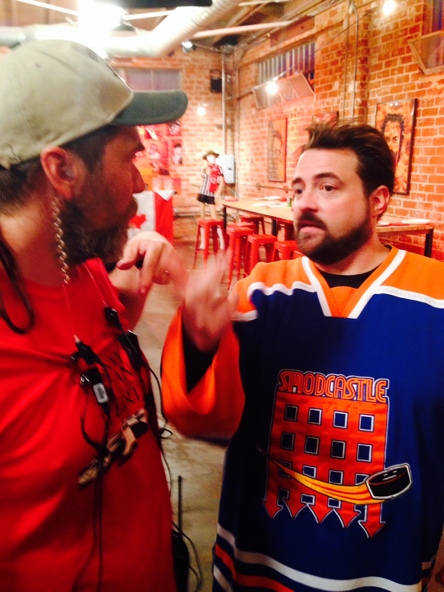 Jude S. Walko discusses a shot with Kevin Smith on the set of 