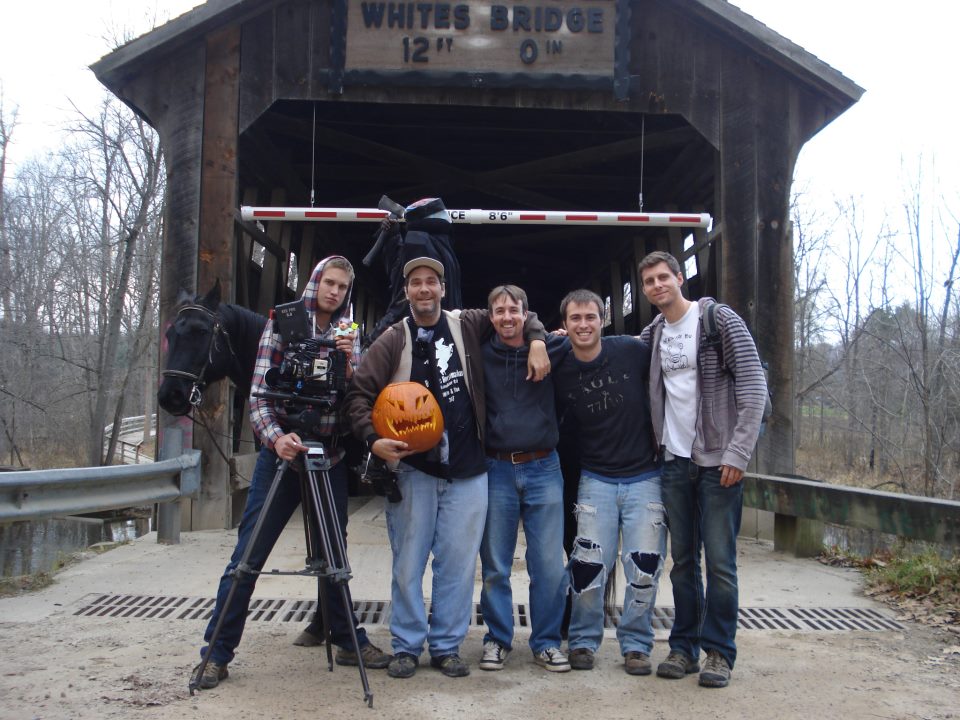 Promotional photo with Jude S. Walko (holding jack-o-lantern) for Blue Falcon Productions original-content feature film 