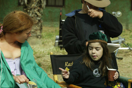 Lucia Fasano (Right) with actress Rachelle LeFevre (portraying Etta) on the set of NBC TV's THE LEGEND OF BUTCH AND SUNDANCE. Behind her is John Cody Fasano, her brother.