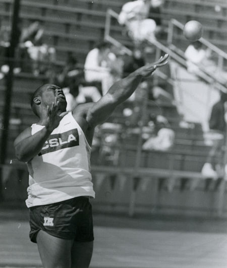 Dwayne Winstead Throwing Shot Put at a Cal State, L.A. Track Meet.