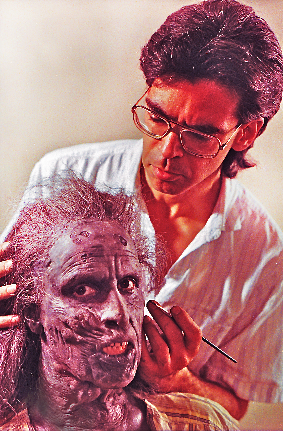 John Dods applying his Bog Woman prosthetics for the 